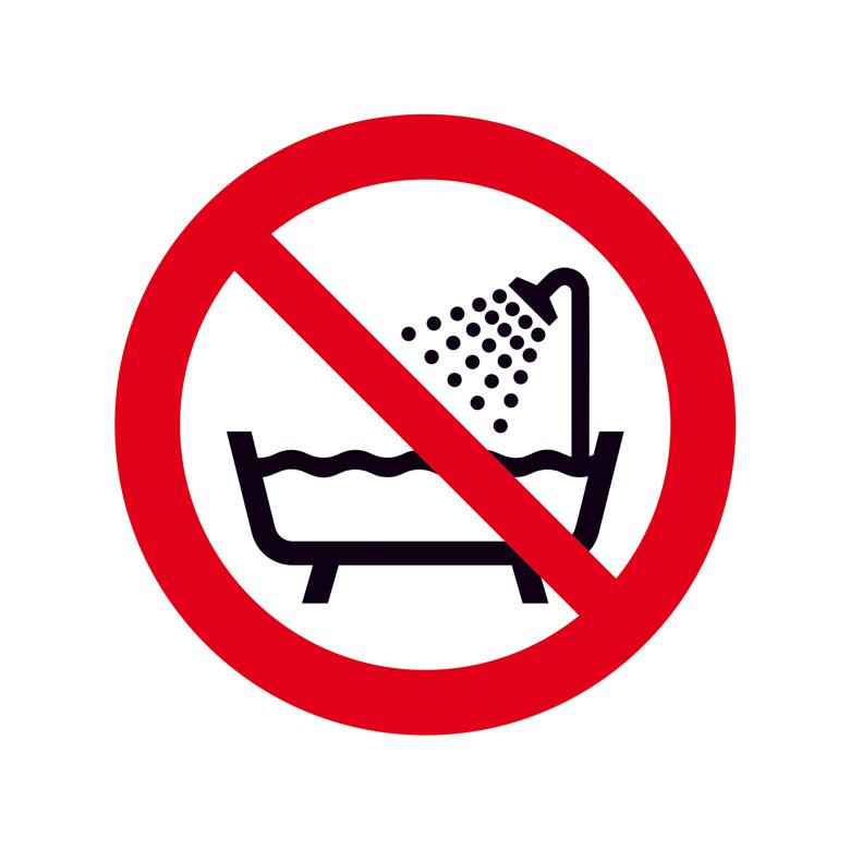 Verbotsschild - Verbot dieses Gerätes in der Badewanne, Dusche ... zu benutzen