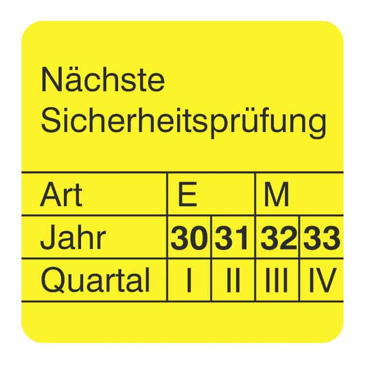 Prüfplakette - Nächste Sicherheitsprüfung - Dokumentenfolie - Gelb/Schwarz