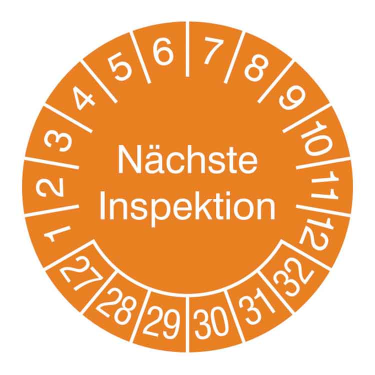 Prüfplakette - Nächste Inspektion - in Jahresfarbe - Dokumentenfolie