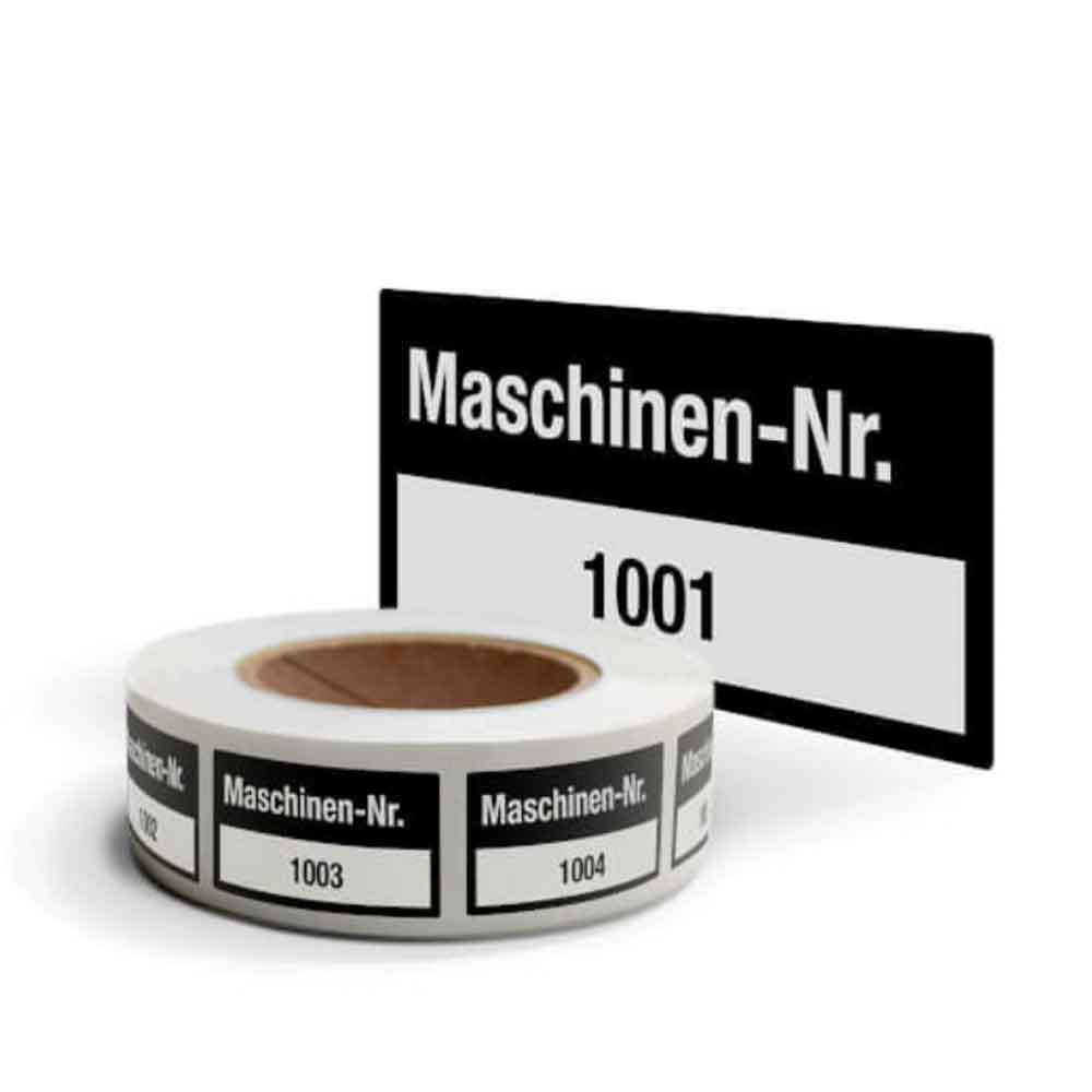 Inventar-Etikett - Maschinen-Nr. - fortlaufend nummeriert 1001-2000 - VOID-Folie auf Rolle