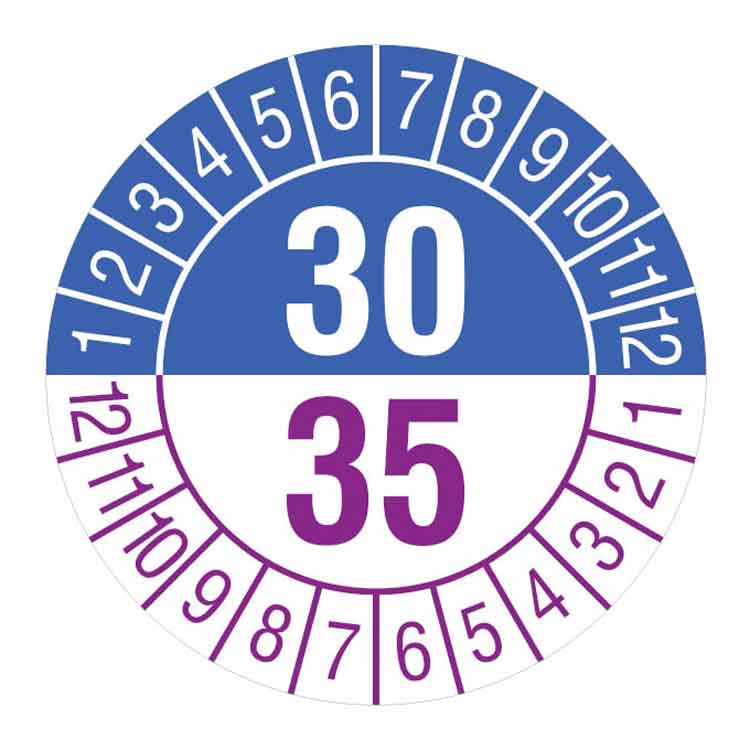 Prüfplakette - Jahresplakette mit Prüfzeitraum 1 bis 5 Jahre - Dokumentenfolie