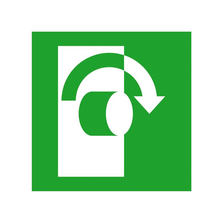 Fluchtwegschild - Öffnung durch Rechtsdrehung