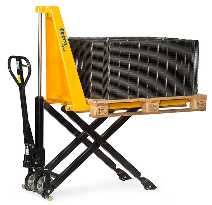 Scheren-Gabelhubwagen - Lenkräder und Gabelrollen aus Polyurethan - Tragkraft 1000 kg