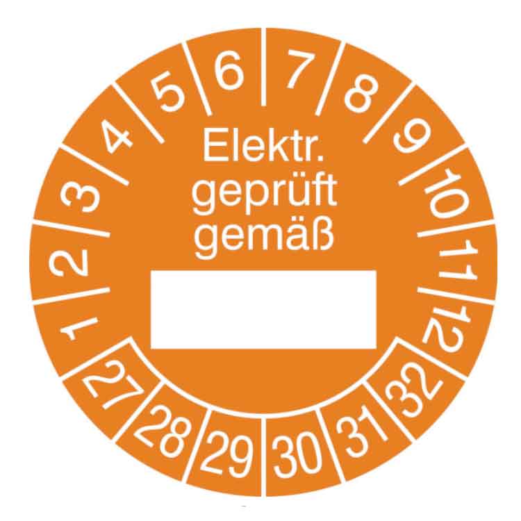 Prüfplakette Elektr. geprüft gemäß in Jahresfarbe