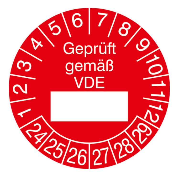 Prüfplakette Geprüft gemäß VDE - in Jahresfarbe