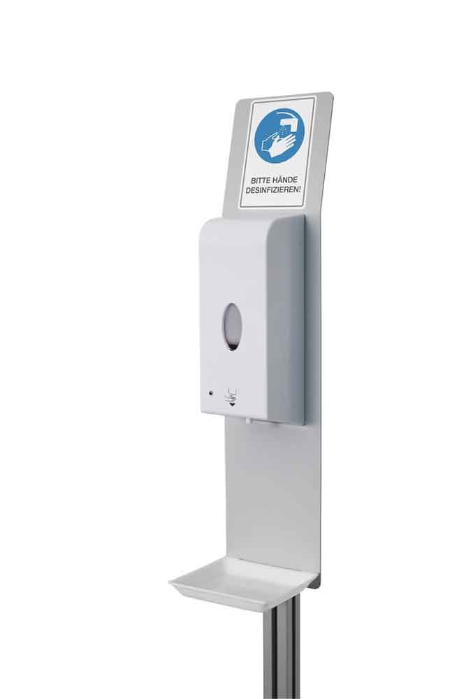 30-82-802-0-00-01-002-stabile-desinfektionssaeule-metall-mit-spender-detailansicht-19f0fa Desinfektionsmittel-Säule - aus Metall - kontaktfreier Spender - mit 1000 ml