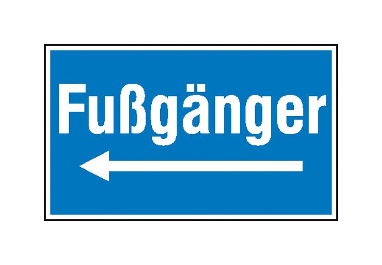 Hinweisschild zur Baustellenkennzeichnung - Text: Fußgänger - Symbol: Richtungspfeil nach links oder rechts