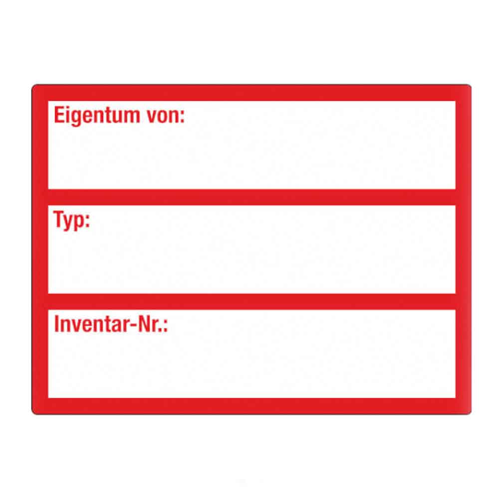Inventar-Etikett - Eigentum von: / Typ: / Inventar-Nr.: - VOID-Folie auf Bogen - mit 3 Beschriftungsfeldern