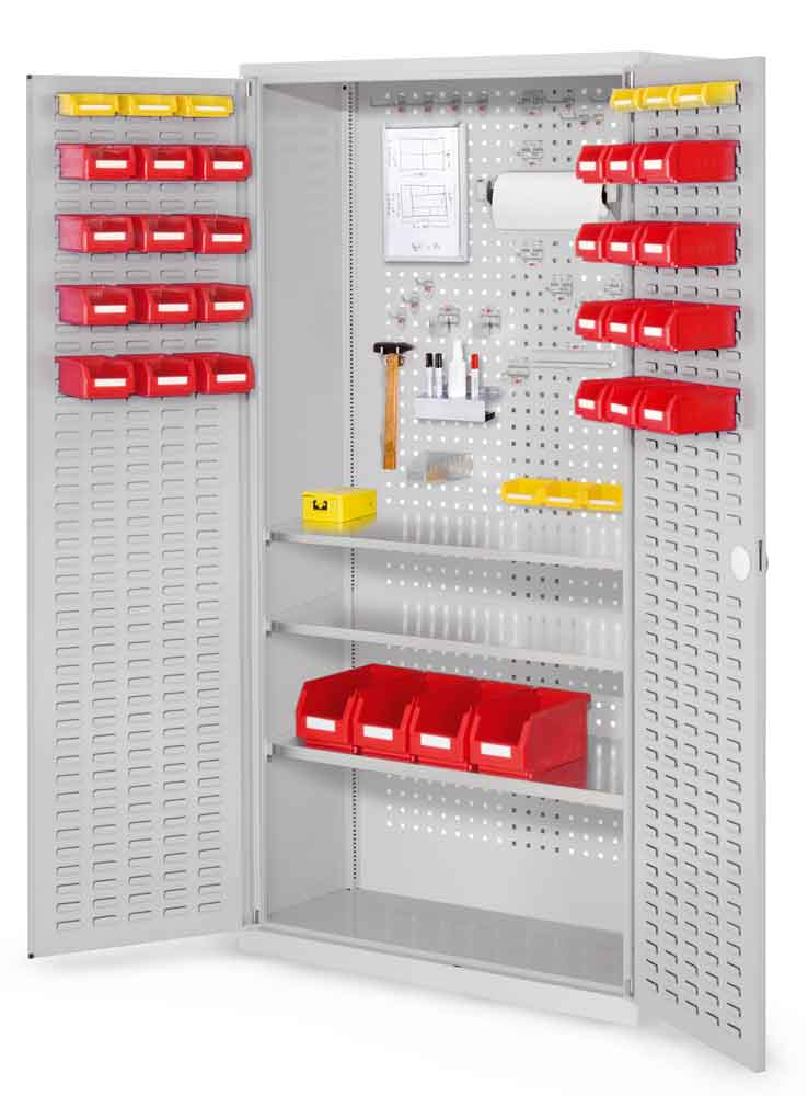 RasterPlan® - Werkzeugschrank - mit Schlitzplattentüren - Tiefe 410 mm - 3 Fachböden