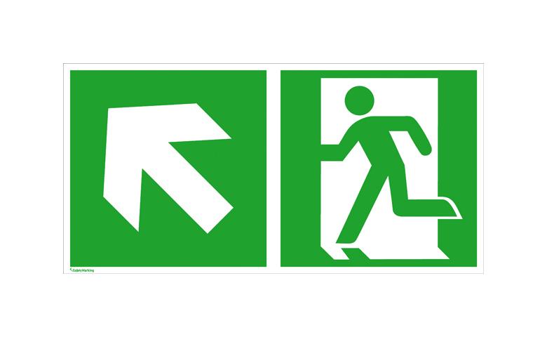Fluchtwegschild - langnachleuchtend - Notausgang links mit Zusatzzeichen: Richtungsangabe links aufwärts