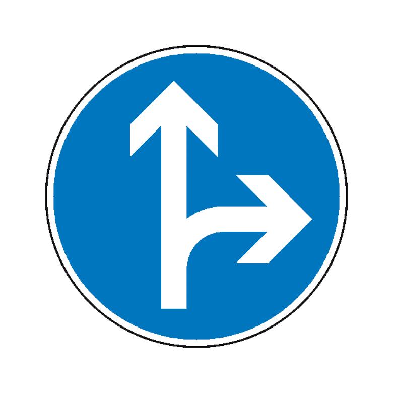 Verkehrszeichen - StVO - Vorgeschriebene Fahrtrichtung geradeaus und rechts - 2 Größen
