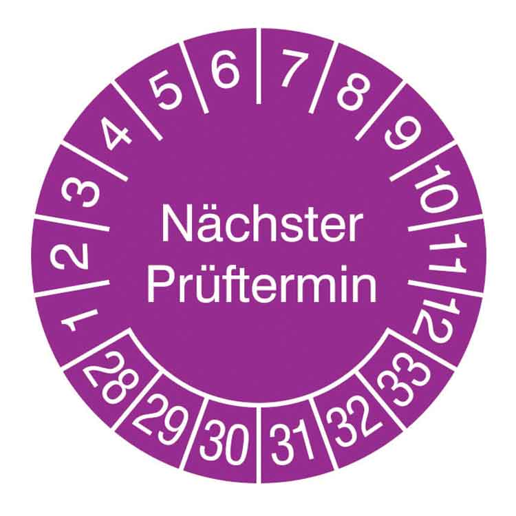 Prüfplakette - Nächster Prüftermin - in Jahresfarbe - Dokumentenfolie