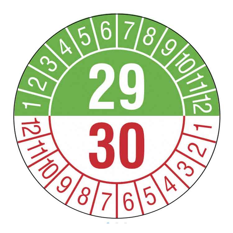 Prüfplakette - Jahresplakette mit Prüfzeitraum 1 bis 5 Jahre - Dokumentenfolie