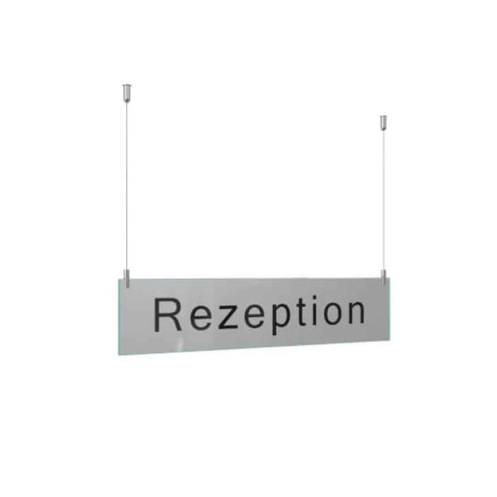 CRISTALLO Infoleiste als Deckenabhänger - 1 x 5 mm Sicherheitsglas - Stahlseil - in 6 Größen