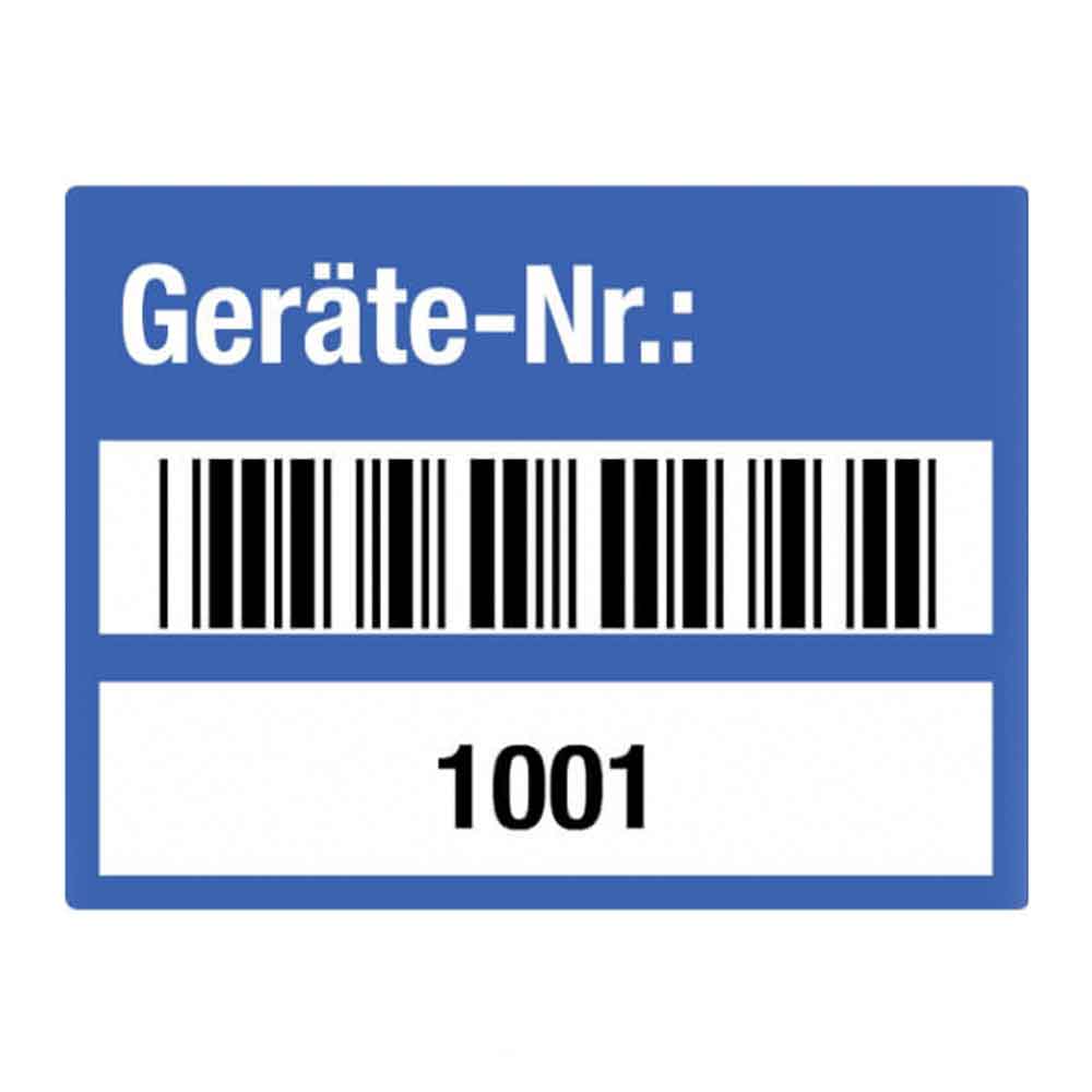 Inventar-Etikett - Geräte-Nr.: - mit Barcode und fortlaufend nummeriert 1001-2000 - VOID-Folie auf Rolle