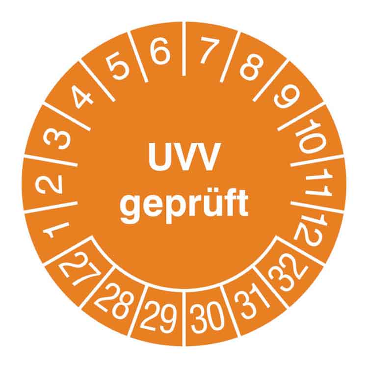 Prüfplakette - UVV geprüft - in Jahresfarbe - Dokumentenfolie