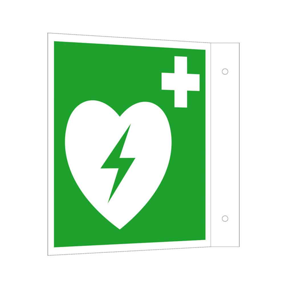 Erste-Hilfe-Schild - Fahnenschild - Automatisierter externer Defibrillator (AED)