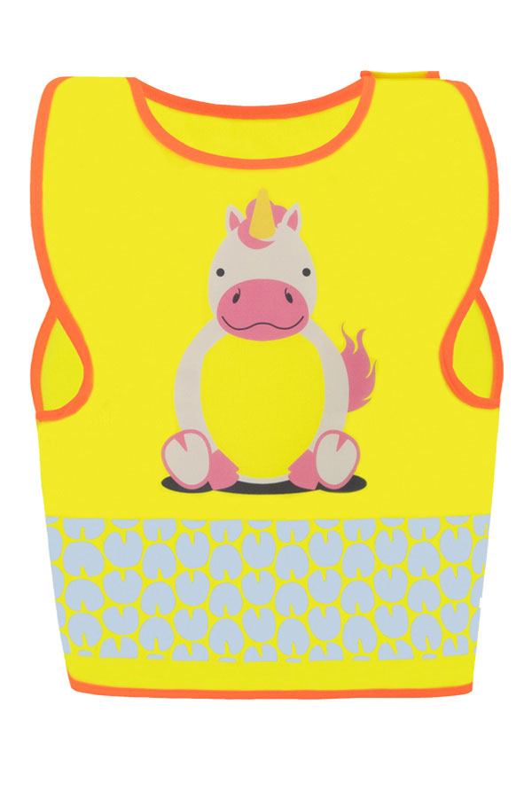 Korntex® Kinder Warnweste „Funtastic Wildlife“ - CO2 Neutral - Signal-Gelb/Einhorn - XXS