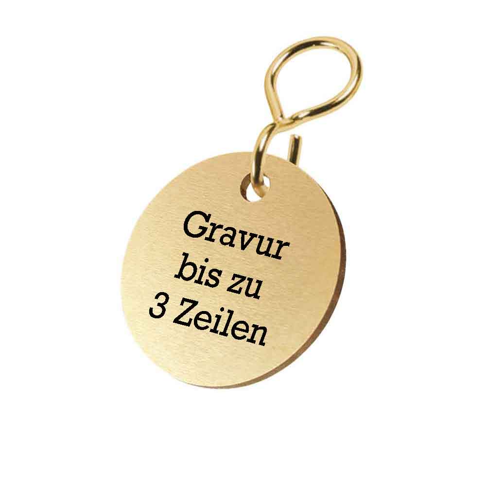 Kennzeichnungsmarken Messing mit S-Haken - 3-zeiliger Text schwarz graviert