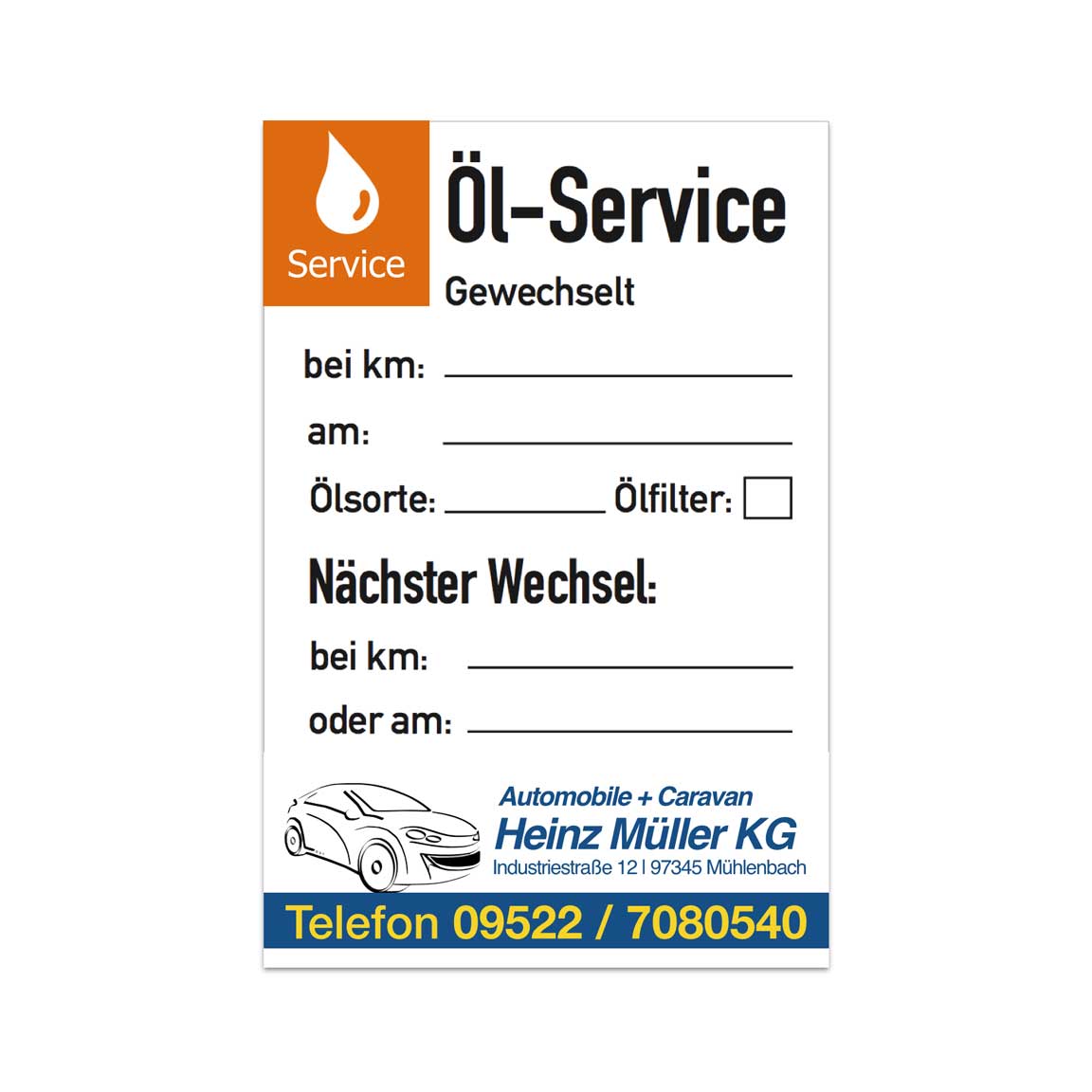 50-50-006-0-00-01-000-serviceetikett-oelservice-48f2b2 Service-Aufkleber - "Öl-Service" - mit Firmeneindruck - Hochformat