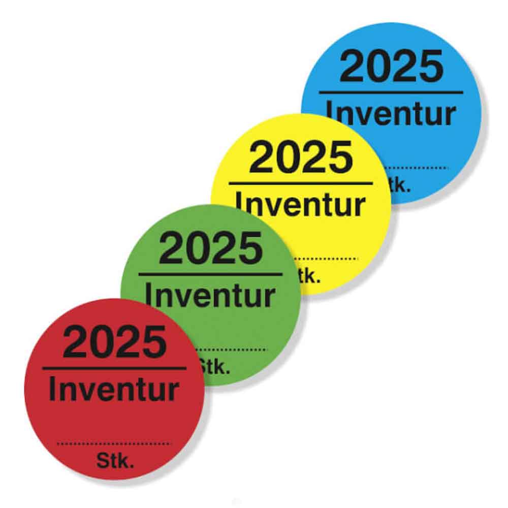 Inventur-Etiketten - mit Jahreszahl und Stückzahlfeld - selbstklebend - in 4 Farben