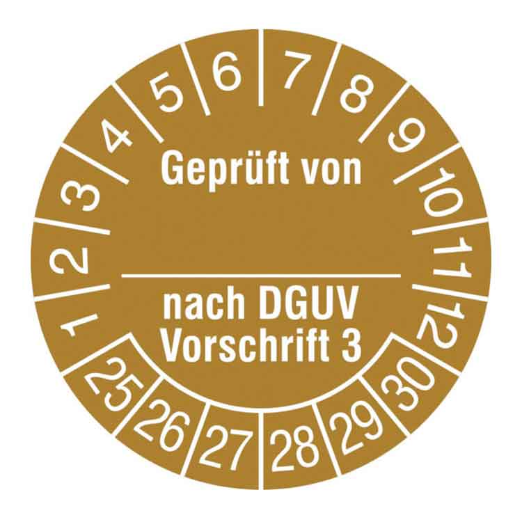 Prüfplakette - Geprüft von ... nach DGUV Vorschrift 3 - in Jahresfarbe - Dokumentenfolie