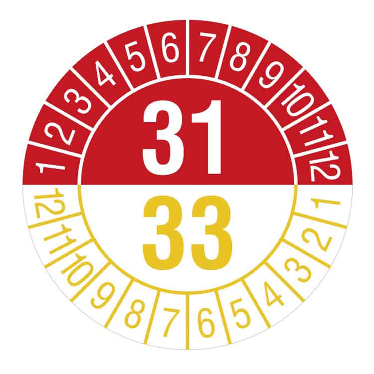 Prüfplakette - Jahresplakette mit Prüfzeitraum 1 bis 5 Jahre - Dokumentenfolie