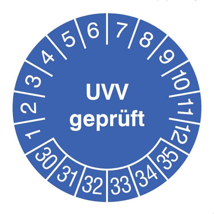 Prüfplakette - UVV geprüft - in Jahresfarbe - Dokumentenfolie