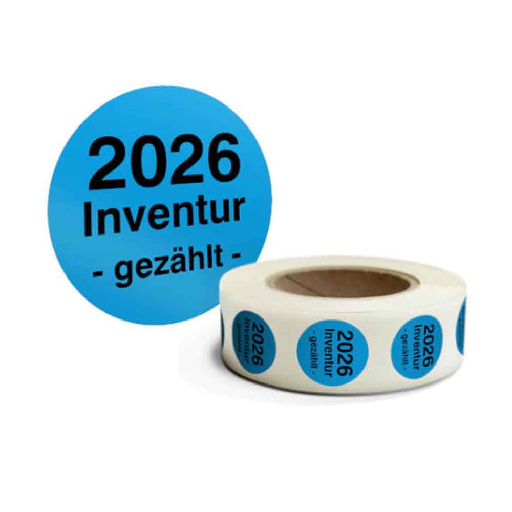 Inventur-Etiketten - Inventur gezählt und Jahreszahl - selbstklebend - in 4 Farben