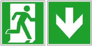 Fluchtwegschild und Zusatzschild abwärts gehen