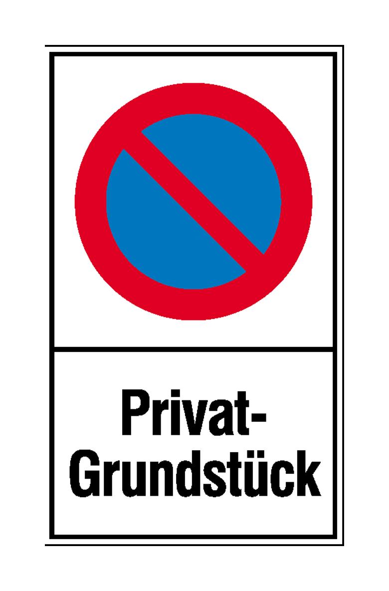 Haltverbot-Kombischild - Symbol: Eingeschränktes Haltverbot - Text: Privat-Grundstück