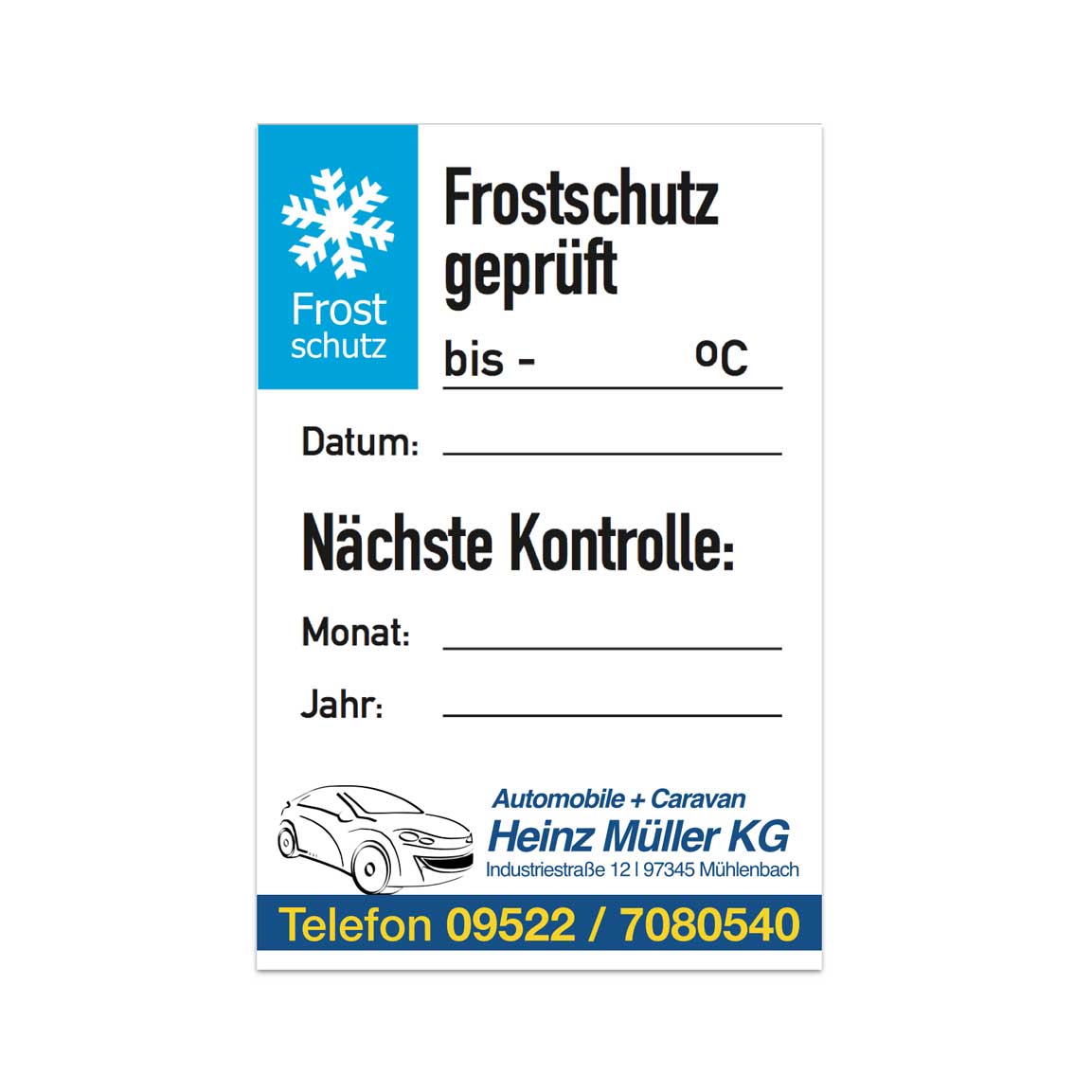 50-50-005-0-00-01-000-serviceetikett-frostschutz-d860b9 Service-Aufkleber - "Frostschutz geprüft" - mit Firmeneindruck - Hochformat
