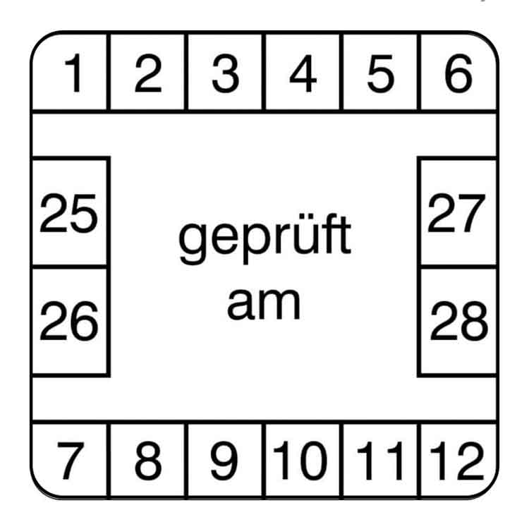 Prüfplakette - geprüft am ... - Dokumentenfolie - Weiss/Schwarz rechteckig