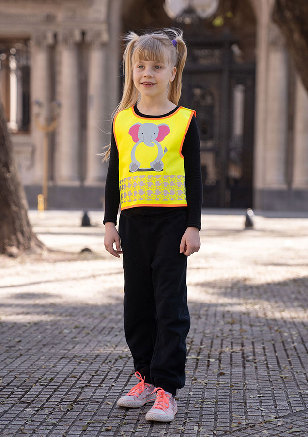 Korntex® Kinder Warnweste „Funtastic Wildlife“ - CO2 Neutral - Signal-Gelb/Einhorn - XXS