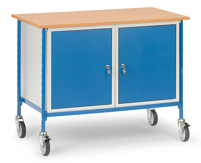 5868-59e313 Rolltisch mit 2 Stahlschränken - Sandwich-Tischplatte - Tragkraft 150 kg