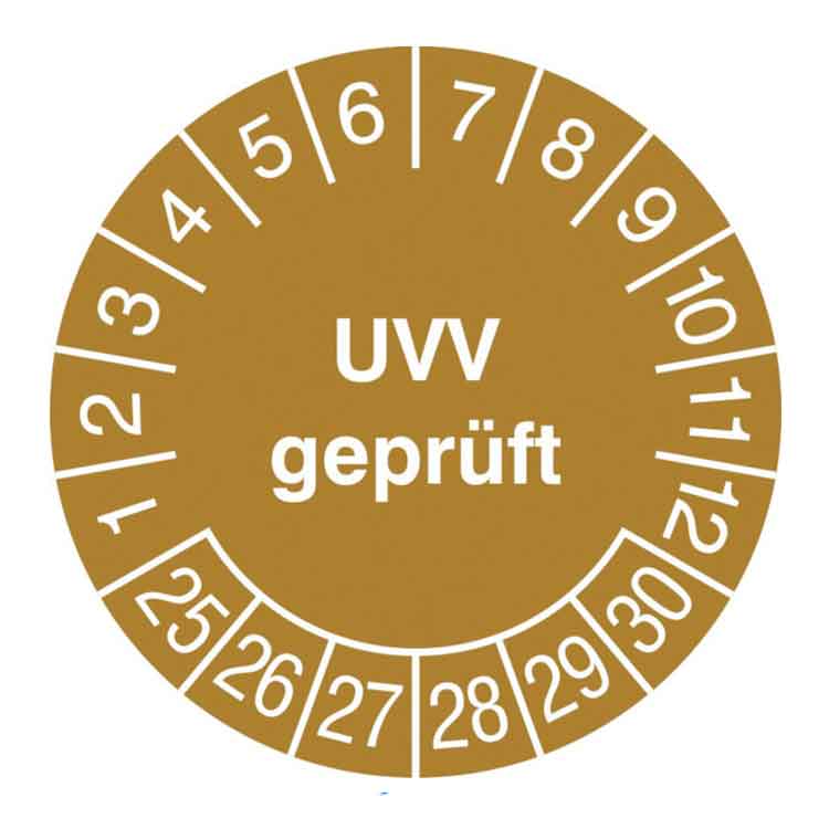Prüfplakette - UVV geprüft - in Jahresfarbe - Dokumentenfolie