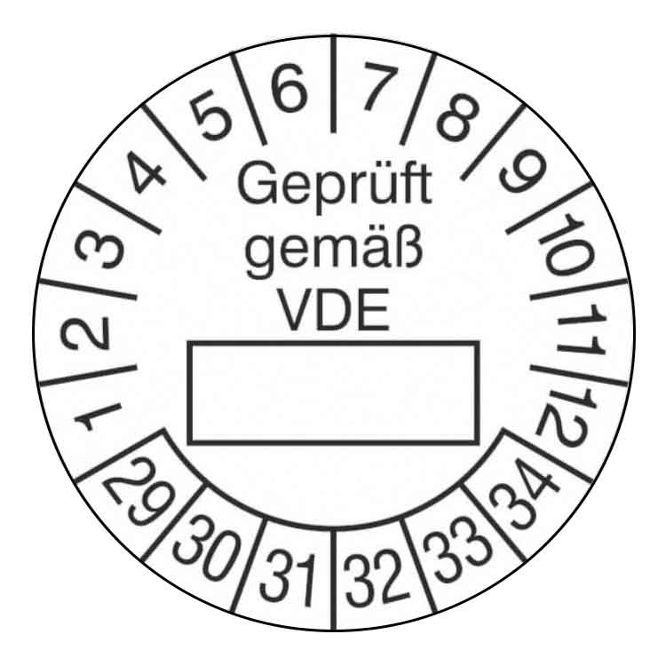 Prüfplakette Geprüft gemäß VDE - in Weiss