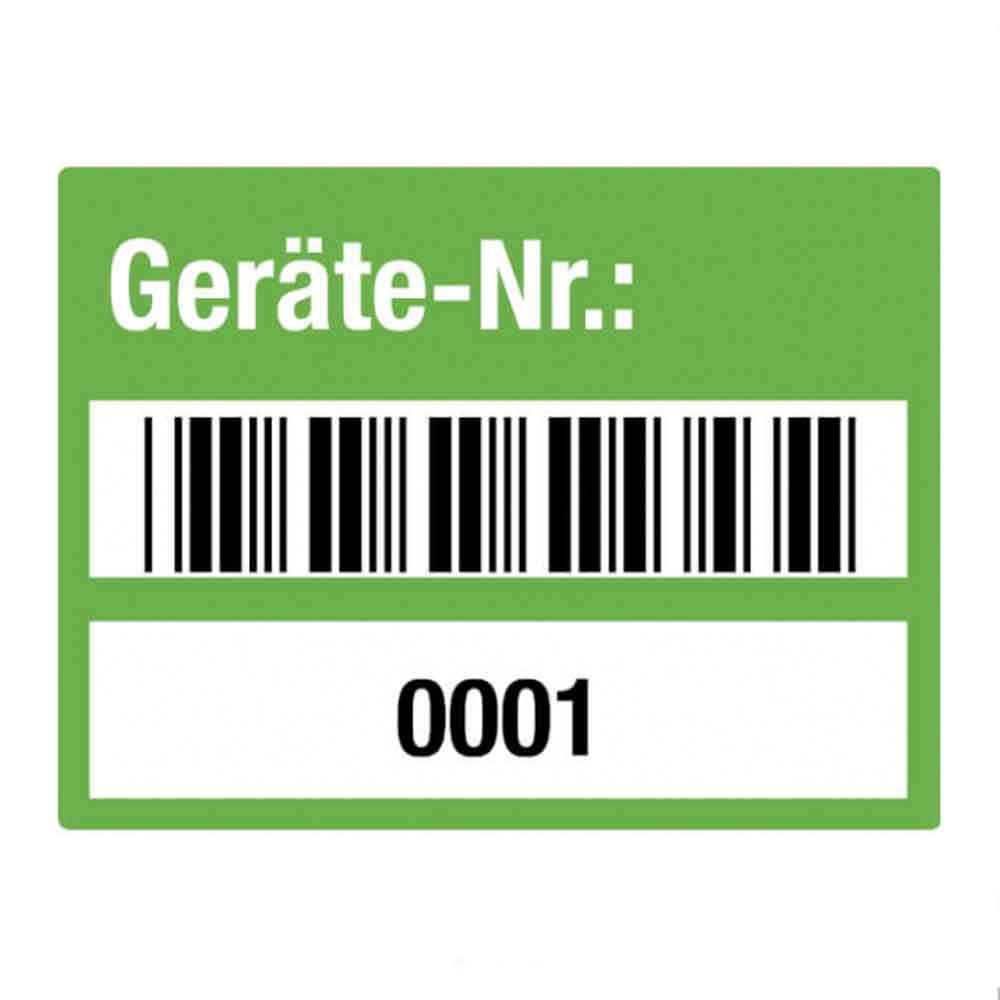 Inventar-Etikett - Geräte-Nr.: - mit Barcode und fortlaufend nummeriert - PVC-Folie auf Rolle