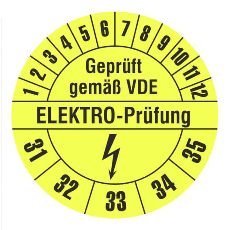 Prüfplakette Geprüft gemäß VDE - ELEKTRO-Prüfung - Gelb/Schwarz