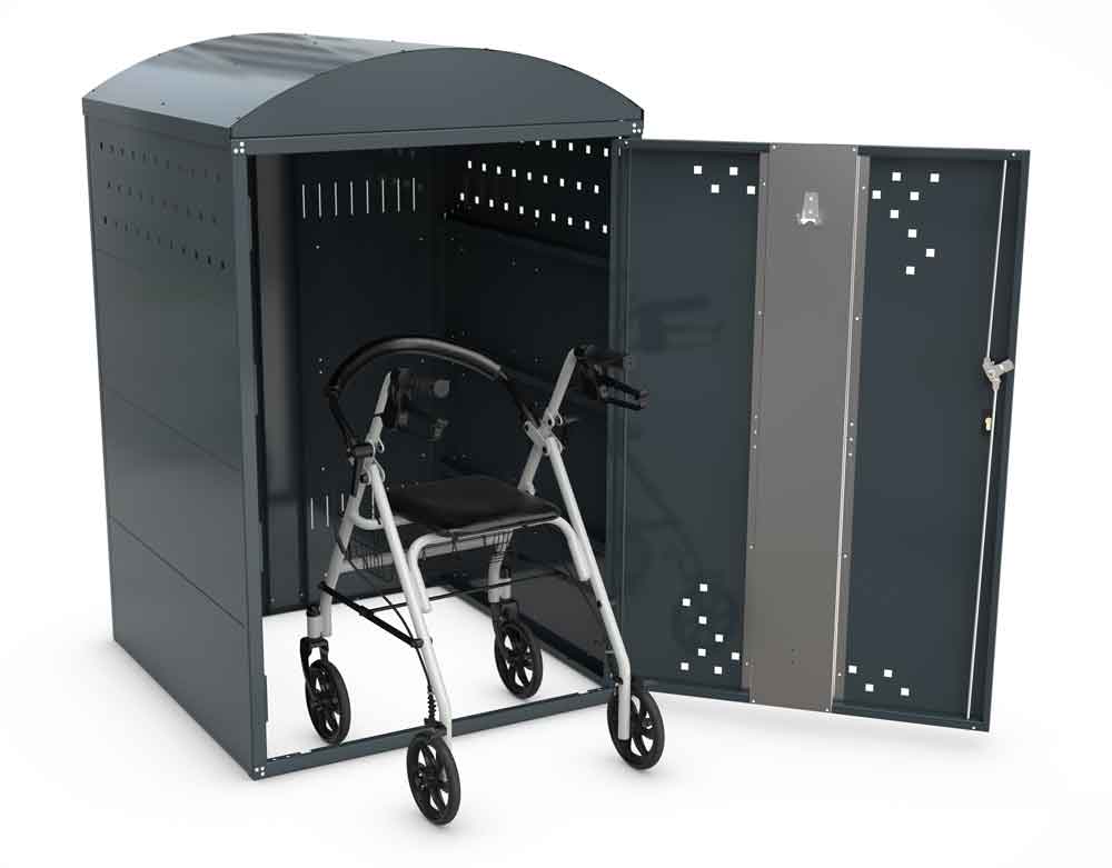 Rollatorbox B - Stahlblechkonstruktion mit Bogendach Rollatorbox B - Stahlblechkonstruktion mit Bogendach