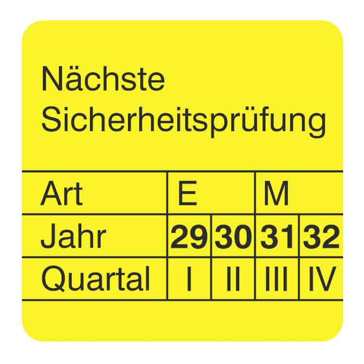 Prüfplakette - Nächste Sicherheitsprüfung - Dokumentenfolie - Gelb/Schwarz