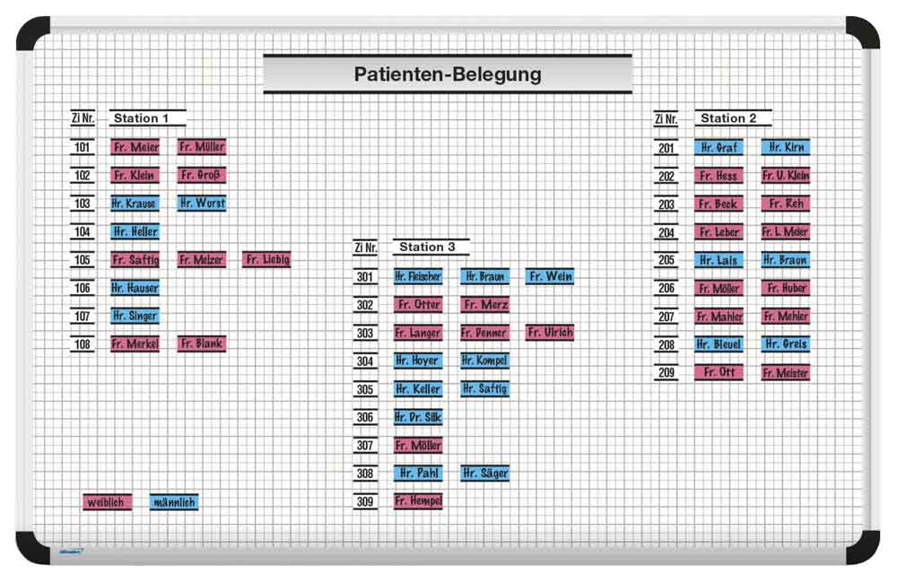 Magnettafel Patienten-Belegung - B 700 x H 490 mm - 120 Patienten Magnettafel Patienten-Belegung - B 700 x H 490 mm - 120 Patienten