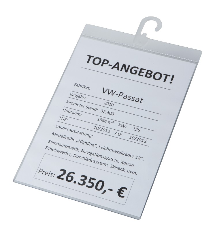 Info-Preisblatthalter - DIN A4 - Hochformat - Saugnapf