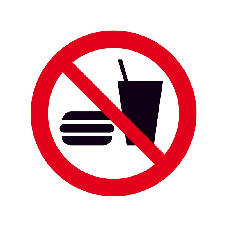Verbotsschild - Essen und Trinken verboten