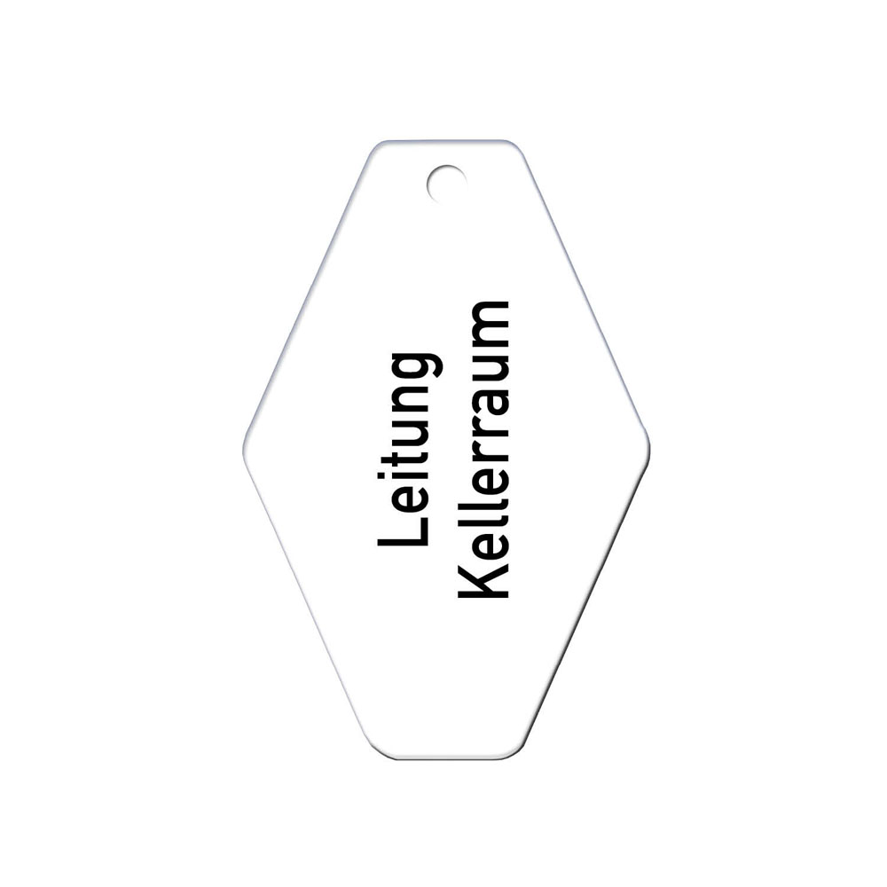 Schlüsselanhänger - Rautenform - Kunststoff - 2-zeilige Gravur - mit Bohrung