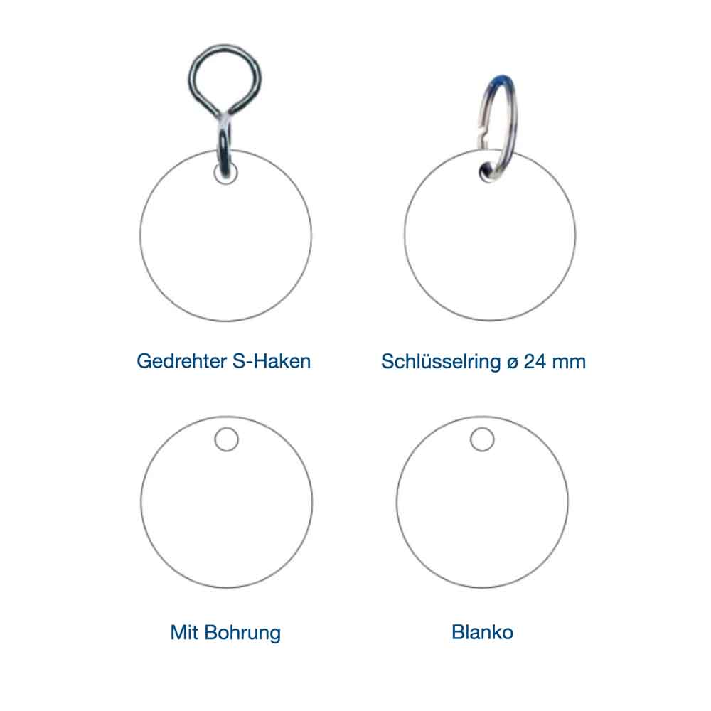 Kennzeichnungsmarken aus Aluminium mit eingeschlagenen Zahlen und 2 Bohrungen