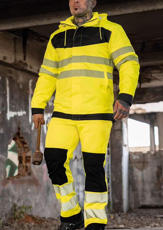 Korntex® - EOS - Hi-Vis Hose mit schwarzen Partien (kurz) - Signal-Orange/Schwarz - 24