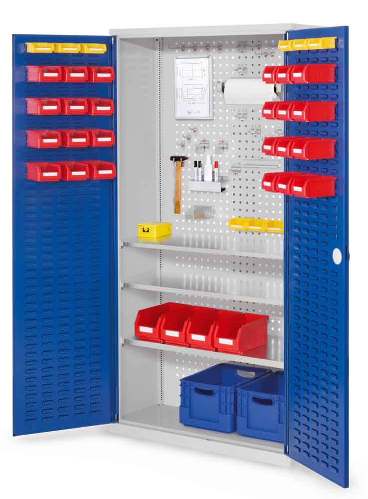 RasterPlan® - Werkzeugschrank - mit Schlitzplattentüren - Tiefe 410 mm - 3 Fachböden