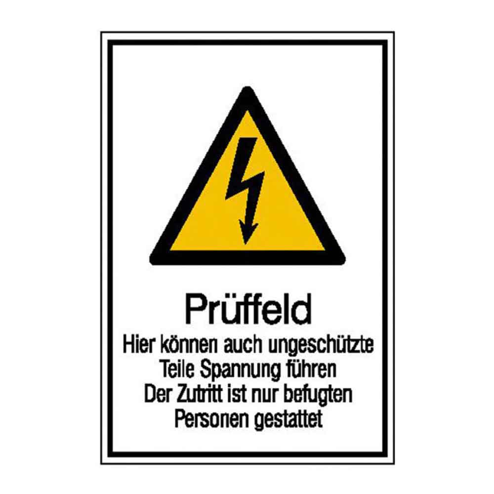 Warn-Kombischild - Prüffeld Warnung vor elektrischer Spannung - in 5 Ausführungen Warn-Kombischild - Prüffeld Warnung vor elektrischer Spannung - in 5 Ausführungen