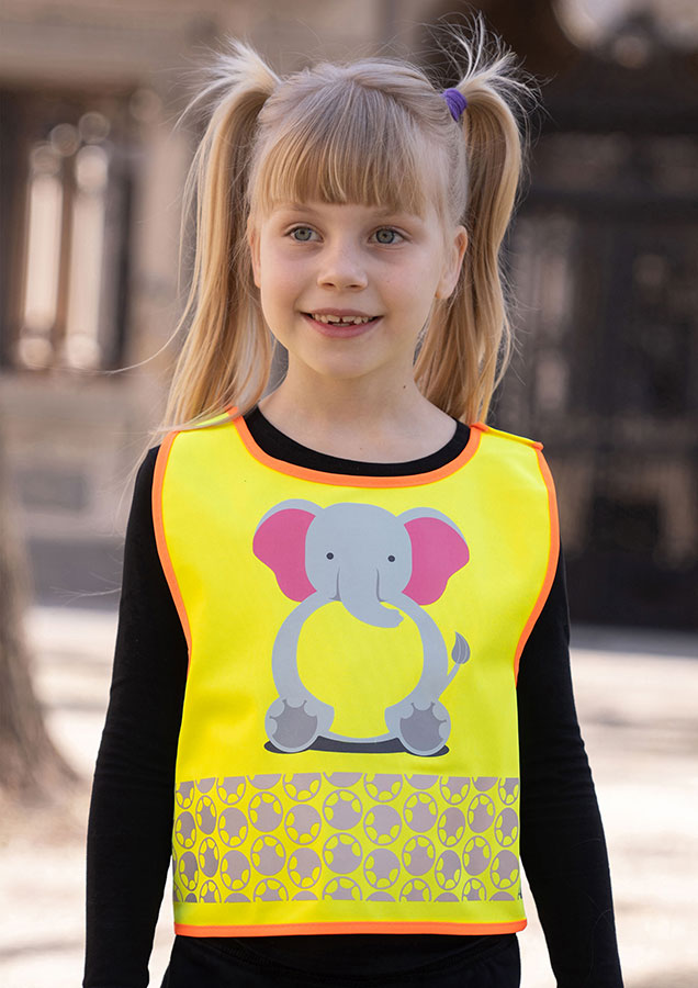 Korntex® Kinder Warnweste „Funtastic Wildlife“ - CO2 Neutral - Signal-Gelb/Einhorn - XXS